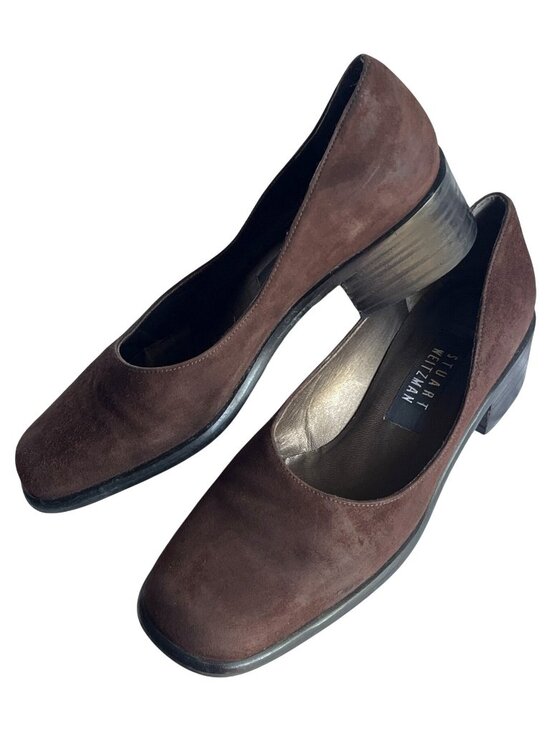 Stuart Weitzman Shoes - Stuart Weitzman Suede Pumps Brown Leather Square Toe Low Block Heels Wom 7.5/8